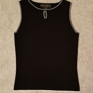 Black and White Sleeveless Top with Keyhole Detail